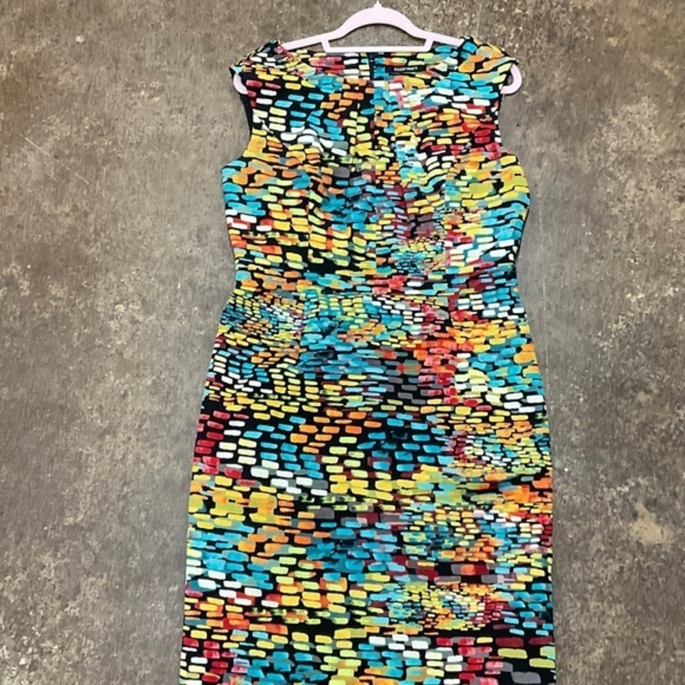 Ellen Tracey Multicolor Mosaic Pattern Sheath Sleeveless Dress Size 14